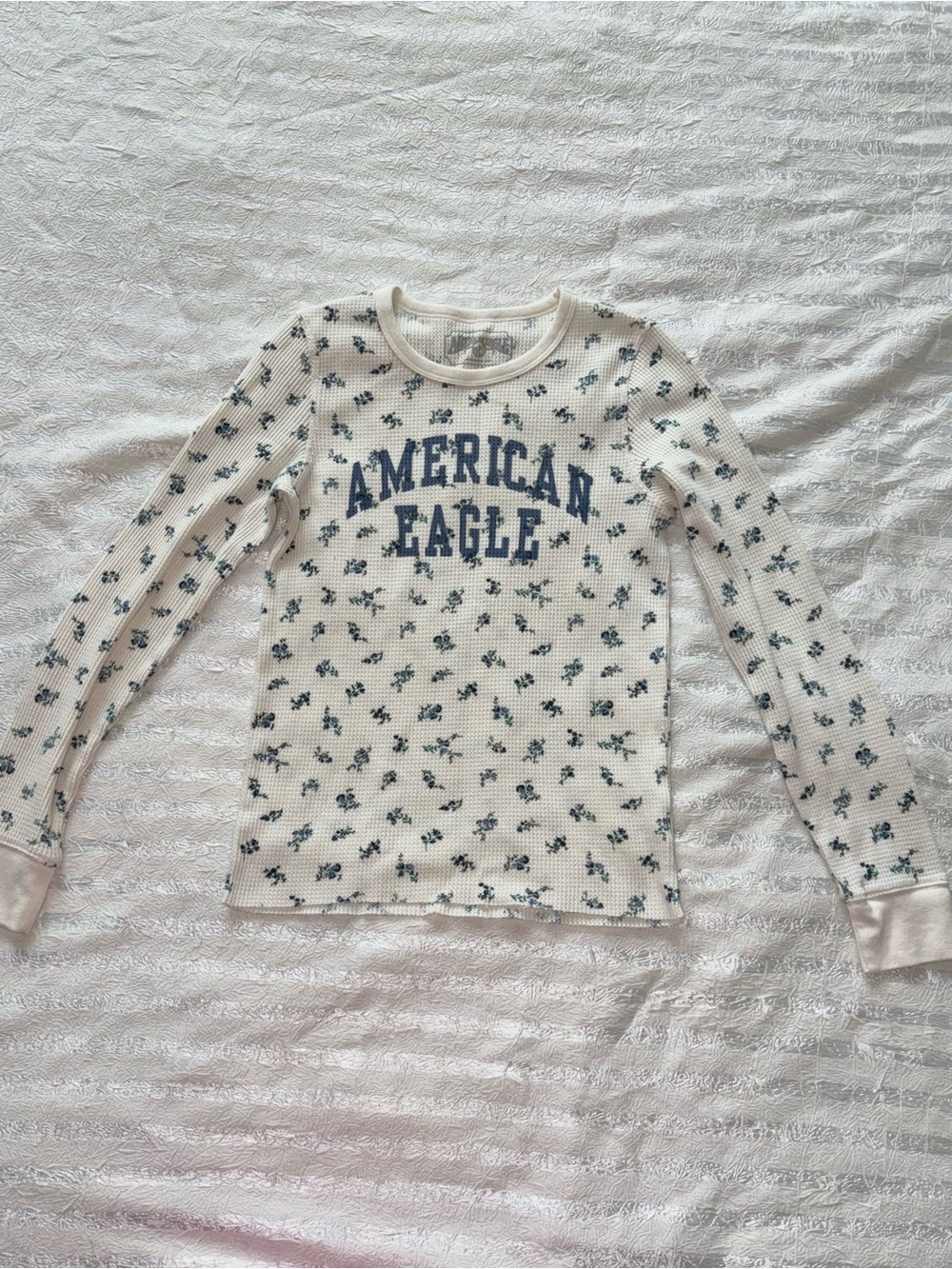 American Eagle Outfitters Cream Waffle Knit Coquette Spring Floral Print Top